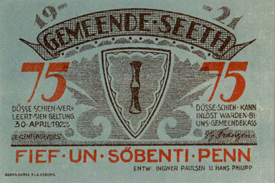 Notgeld der Gemeende Seeth (Schleswig-Holstein - Allemagne) - 75 pfennig - 1921 - dos