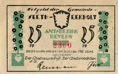 Notgeld der Gemeinde Seeth-Eekholt (Schleswig-Holstein - Allemagne) - 25 pfennig - (1921) - n�&nbsp;2360 - type 1 - dos