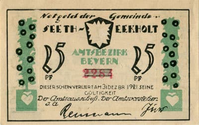 Notgeld der Gemeinde Seeth-Eekholt (Schleswig-Holstein - Allemagne) - 25 pfennig - (1921) - n�&nbsp;2284 - type 2 - dos