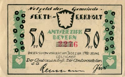 Notgeld der Gemeinde Seeth-Eekholt (Schleswig-Holstein - Allemagne) - 50 pfennig - (1921) - n�&nbsp;2276 - type 2 - dos