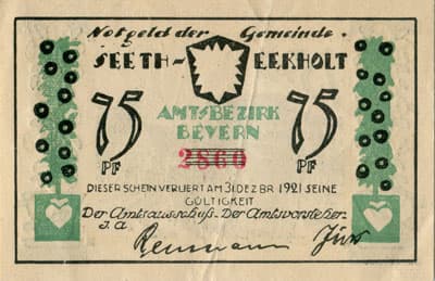 Notgeld der Gemeinde Seeth-Eekholt (Schleswig-Holstein - Allemagne) - 75 pfennig - (1921) - n�&nbsp;2860 - type 2 - dos