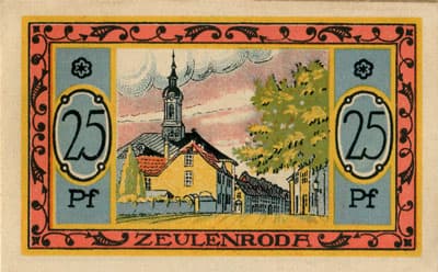 Notgeld der Stadt Zeulenroda (Th�ringen - Allemagne) - 25&nbsp;pfennig - 1&nbsp;novembre&nbsp;1921 - Type 4 - dos
