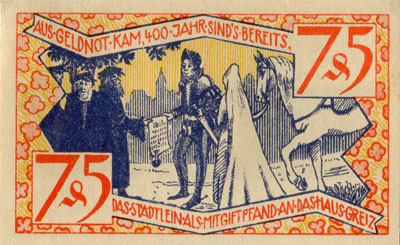 Notgeld der Stadt Zeulenroda (Th�ringen - Allemagne) - 75&nbsp;pfennig - 31&nbsp;d�cembre&nbsp;1921 - Type 1 - dos