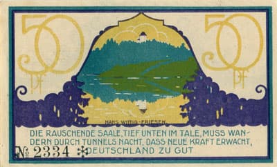 Notgeld der Stadt Ziegenr�ck (Th�ringen - Allemagne) - 50&nbsp;pfennig - 1&nbsp;septembre&nbsp;1921 - n�&nbsp;2334 - dos