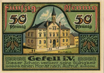 Notgeld Kreis Ziegenr�ck (Th�ringen - Allemagne) - 50&nbsp;pfennig - 30&nbsp;juillet&nbsp;1921 - n�&nbsp;30673 - Type 1 : Gefell i.V. - dos