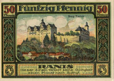 Notgeld Kreis Ziegenr�ck (Th�ringen - Allemagne) - 50&nbsp;pfennig - 30&nbsp;juillet&nbsp;1921 - n�&nbsp;31592 - Type 2 : Ranis - dos
