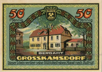 Notgeld Kreis Ziegenr�ck (Th�ringen - Allemagne) - 50&nbsp;pfennig - 30&nbsp;juillet&nbsp;1921 - n�&nbsp;31673 - Type 3 : Grosskamsdorf - dos
