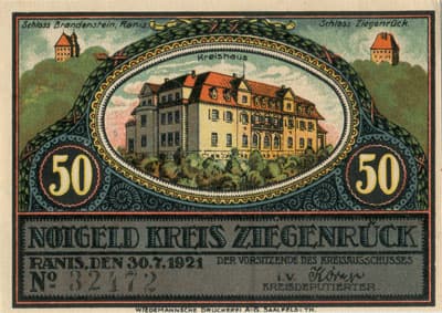 Notgeld Kreis Ziegenr�ck (Th�ringen - Allemagne) - 50&nbsp;pfennig - 30&nbsp;juillet&nbsp;1921 - n�&nbsp;32472 - Type 6 : Kr�lpa - face