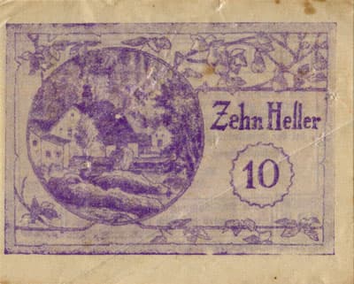 Gutschein der Gemeinde Schardenberg (Autriche) - 10 heller - 9&nbsp;juin&nbsp;1920 (violet / lavande) - dos