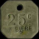 Jeton de nécessité 25 centimes émis par La Bière à Paris - avers