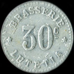Jeton de nécessité de 30 centimes émis par la Brasserie Lutetia à Paris - avers
