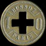 Jeton de nécessité de 10 centimes percé d'une croix  émis par Bussoz à Paris - avers