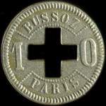 Jeton de nécessité de 10 centimes percé d'une croix émis par Bussoz à Paris - revers