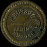 Jeton de nécessité de 20 centimes avec une raquette émis par Bussoz à Paris - avers