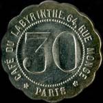 Jeton de nécessité de 30 centimes émis par le Café du Labyrinthe - 64, Rue Monge à Paris - avers