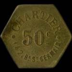 Jeton de nécessité de 50 centimes émis par Chartier - 142, Boulevard Saint-Germain à Paris - avers
