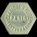 Jeton de nécessité de 5 francs émis par Claridge's Hotel - Restauration à Paris - avers