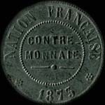 Jeton de nécessité de 5 centimes émis comme contre-monnaie en 1873 à Paris - avers