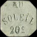 Jeton de nécessité de 20 centimes surfrappe sur 15 centimes émis par Au Soleil à Paris - avers