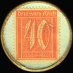 Timbre-monnaie 40 pfennig rouge sur fond&nbsp;vert Cycles Scaldis - Anvers - (capsule cellulo�d) - revers