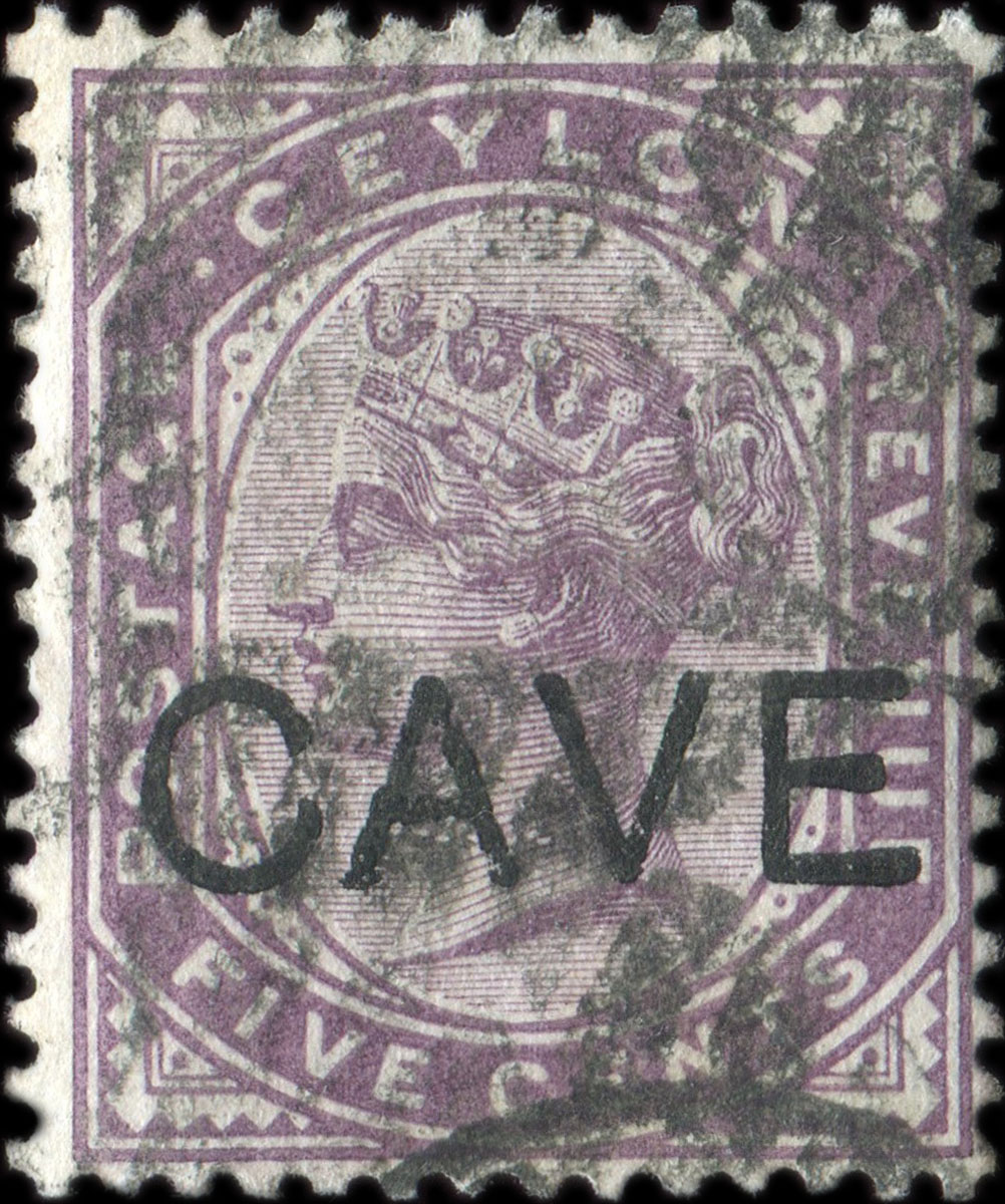 Timbre-monnaie de 5 cents surcharg Cave mis  Colombo (Ceylan - Sri-Lanka) - face