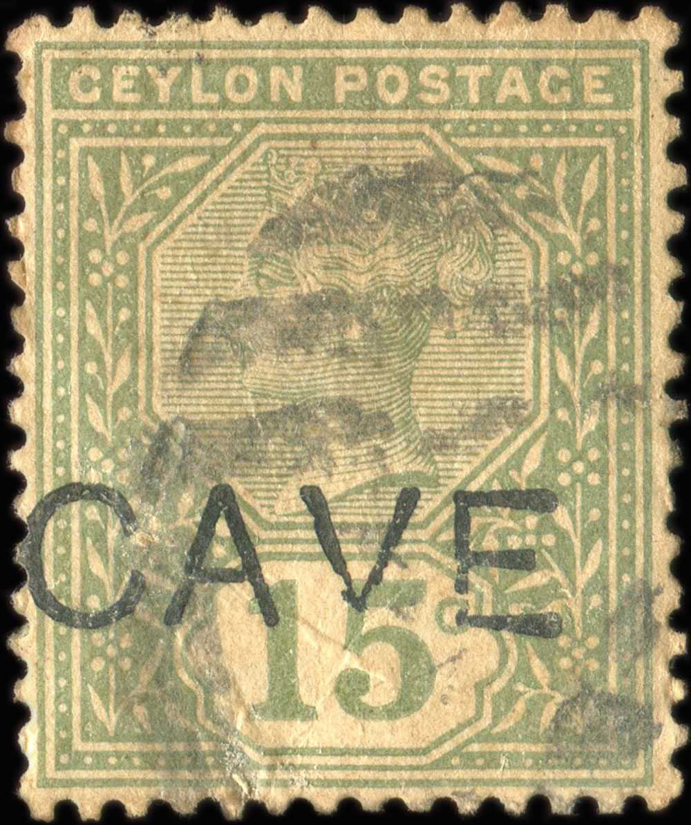 Timbre-monnaie de 15 cents surcharg Cave mis  Colombo (Ceylan - Sri-Lanka) - face