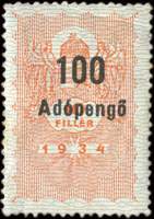 Timbre-monnaie sur timbre-fiscal de 10 filler 1934 surcharg 100 adopengo