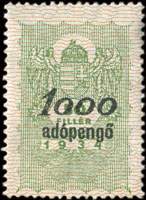 Timbre-monnaie sur timbre-fiscal de 50 filler 1934 surcharg 1000 adopengo