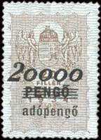 Timbre-monnaie sur timbre-fiscal de 20 filler 1934 surcharg 20000 pengo puis 20000 adopengo