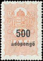 Timbre-monnaie sur timbre-fiscal de 10 filler 1934 surcharg 500 adopengo
