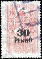 Timbre-monnaie sur timbre-fiscal de 40 filler 1934 surcharg 30 pengo