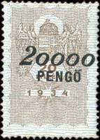 Timbre-monnaie sur timbre-fiscal de 20 filler 1934 surcharg 20000 pengo