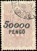 Timbre-monnaie sur timbre-fiscal de 30 filler surcharg 50000 pengo