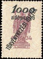 Timbre-monnaie sur timbre-judiciare 1 adopengo 1934 surcharg 5 pengo