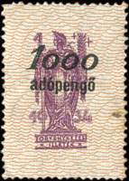 Timbre-monnaie sur timbre-judiciaire de 1 pengo 1934 surcharg 1000 adopengo