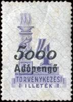 Timbre-monnaie sur timbre-judiciaire de 4 pengo surcharg 5000 adopengo