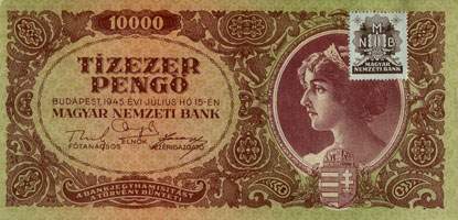 Billet hongrois de 10000 pengo L 866 / 038151 surcharg par timbre brun 3/4 - face
