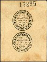 Timbre-monnaie - Cash coupon de 1/2 anna numéro 15295 émis par le Ramgarh State en Inde - dos