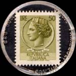 Timbre-monnaie de 50 lire sur fond bleu-noir - Aronne - sanitari - dietetici - S.Martino in Rio - Italie - revers