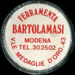 Timbre-monnaie Ferramenta Bartolamasi - V. Le Medaglie d'Oro, 43 - Modena - Tel. 302502 - 100 lire sur fond rouge - Italie - avers