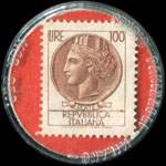 Timbre-monnaie Ferramenta Bartolamasi - V. Le Medaglie d'Oro, 43 - Modena - Tel. 302502 - 100 lire sur fond rouge - Italie - revers