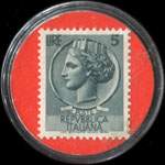 Timbre-monnaie Fiorucci (blanc) - Ciao - 10 lires sur fond rouge - Italie - revers