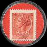 Timbre-monnaie Fiorucci (jaune) - Ciao - 10 lires sur fond rouge - Italie - revers