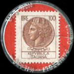 Timbre-monnaie de 100 lire sur fond rouge - Antica gelateria bar La Madonnina - Via Nazionale Per Carpi, 23 - Modena - Tel. 332525 - Italie - revers