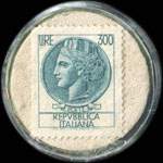 Timbre-monnaie de 300 lires sur fond blanc - Alimentari Quarona - Italie - revers