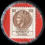 Timbre-monnaie de 100 lire sur fond rouge - Sacchetti Z. - Nonantola - Italie - revers
