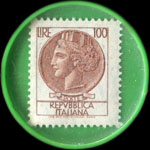 Timbre-monnaie de 100 lire sur fond vert - Riparazioni - Radio TV - Satrioni - Vignola - Via Modenese 122 - Italie - revers