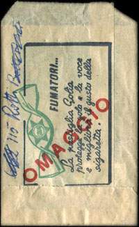 Timbre-monnaie Golia - Davide Caremoli - Milano - 50 lire dans sachet papier avec surcharges Omaggio - dos