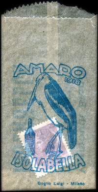 Timbre-monnaie 25 lire sous sachet papier imprimé - Isolabella / Amaro 1918 - Italie - dos