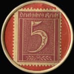 Timbre-monnaie de 5 pfennig sur fond rouge �mis par Emile Dondelinger au Luxembourg - revers